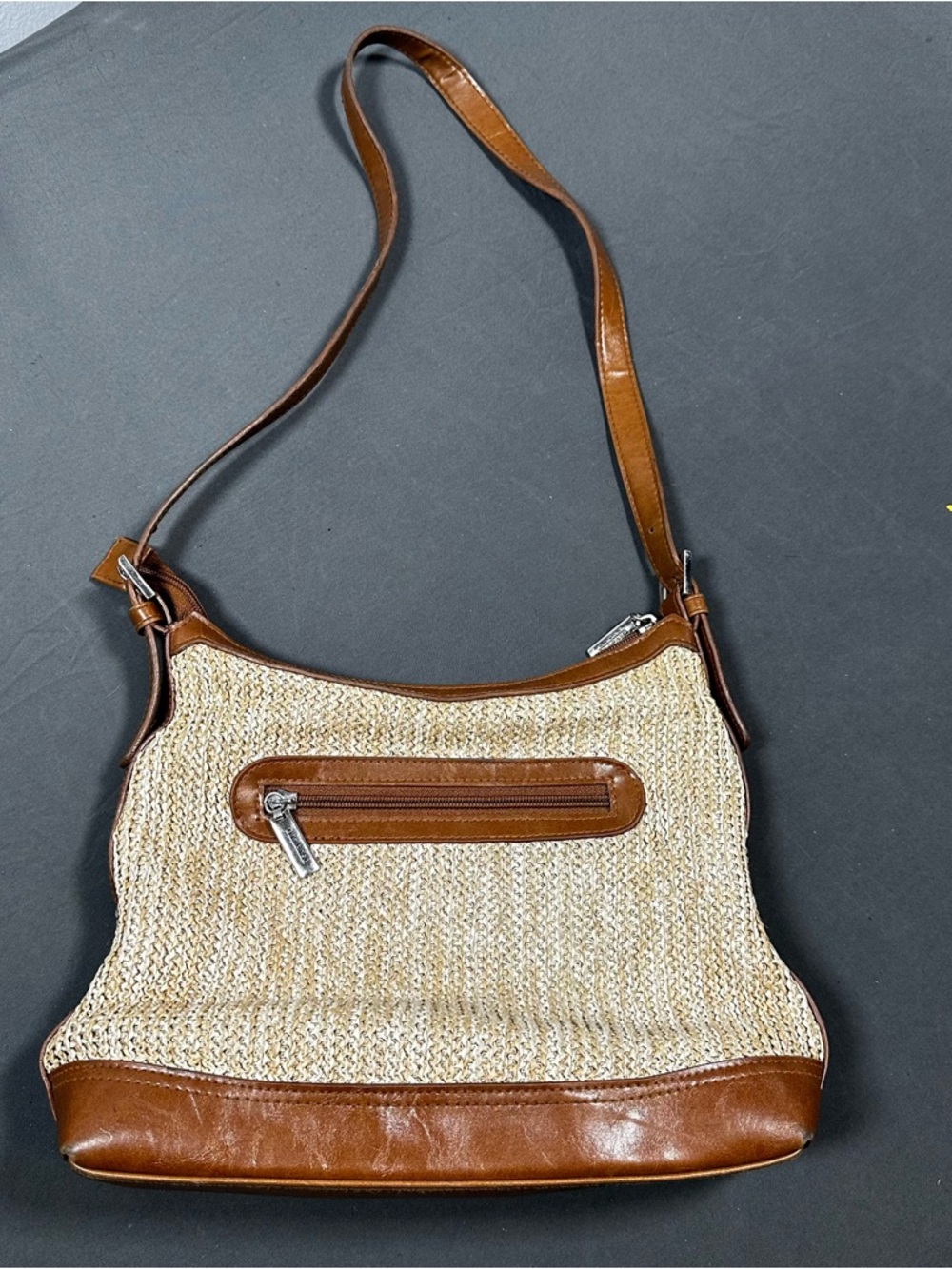 Diverso Italy Vintage Woven Straw & Leather Shoulder Bag